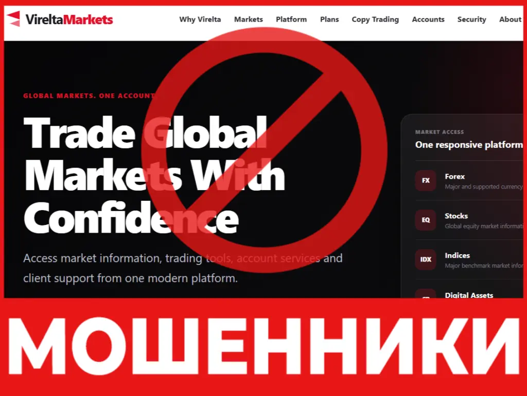 Virelta Markets лицевая сторона скрин